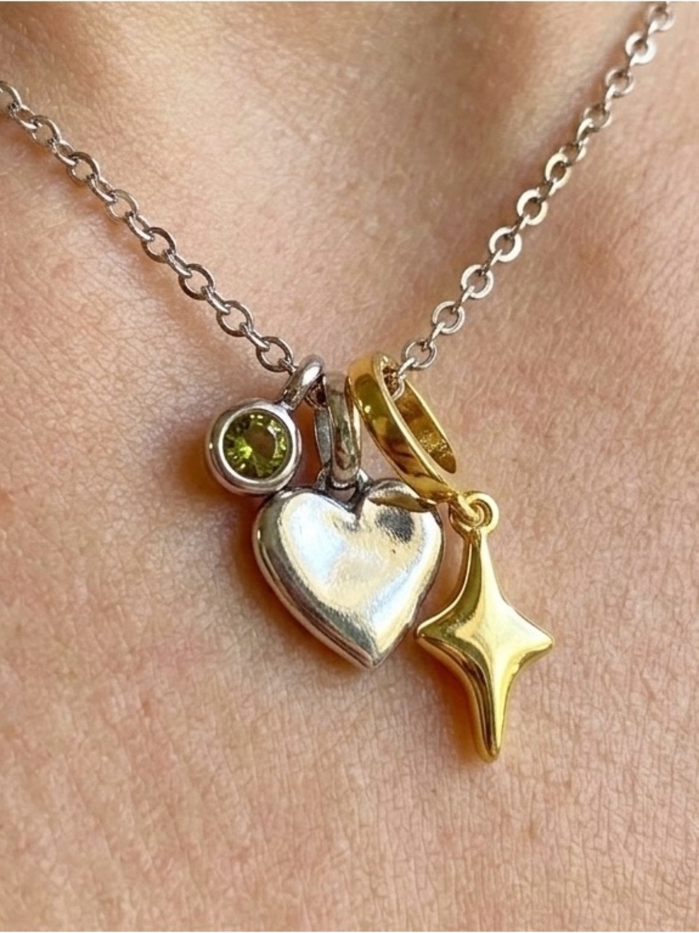 Silver and Gold Heart & Star Pendant Necklace -